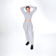 FASHION SERENITY high waisted leggings on model, side view, comfortable athletic fit